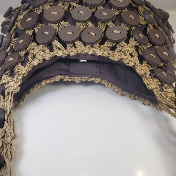 Macrame Brown Crossbody Shoulder Bag with Brown Buttons Attached - Picture 4 of 9